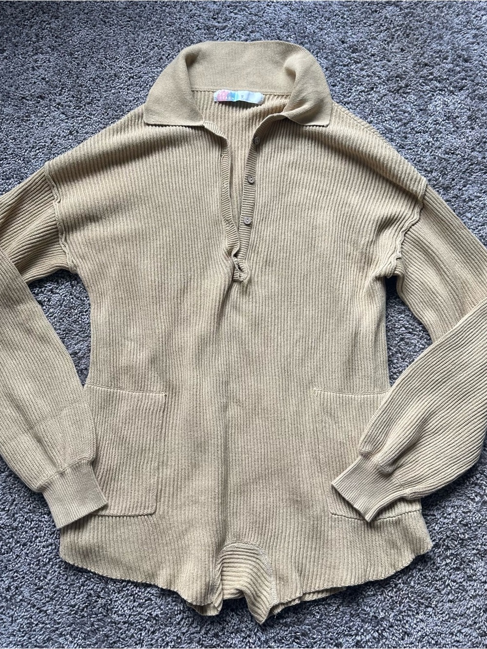 Free People FP Beach Linen Beige Picnic Sweater Romper Size XSmall